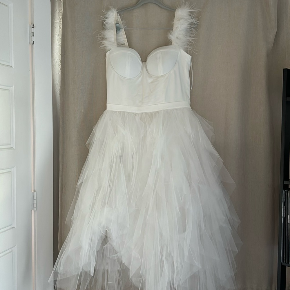 Poofy White dress with feather straps